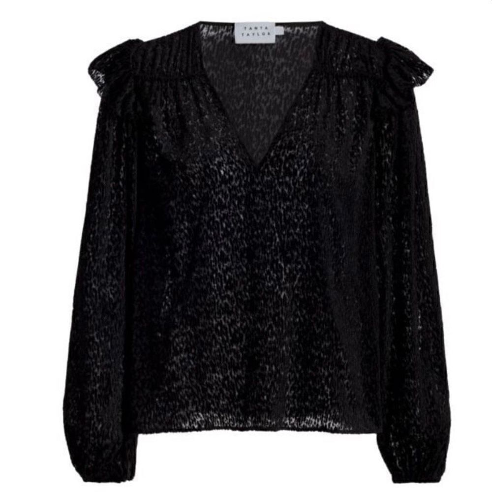 Tanya Taylor Blouse Women’s L Top Lucy Devore Black Velvet Burnout NWT - Picture 9 of 10
